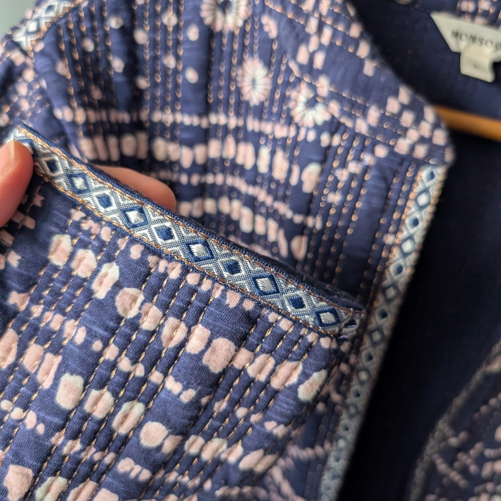 Stunning Monsoon 100% Cotton Quilted / Woven Navy Patterned Jacket - Large - Picture 5 of 12